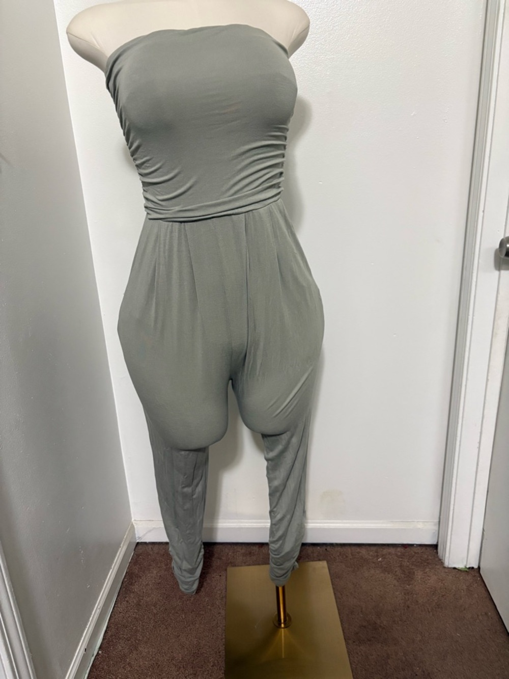 Strapless Olive Jumpsuit with Tapered Leg NWOT Medium